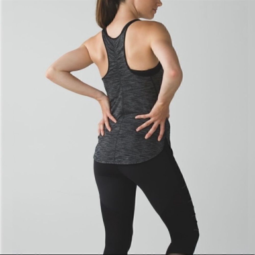 𝅺LULULEMON What the Sport Singlet II Racerback Tank Top Heathered Black 4